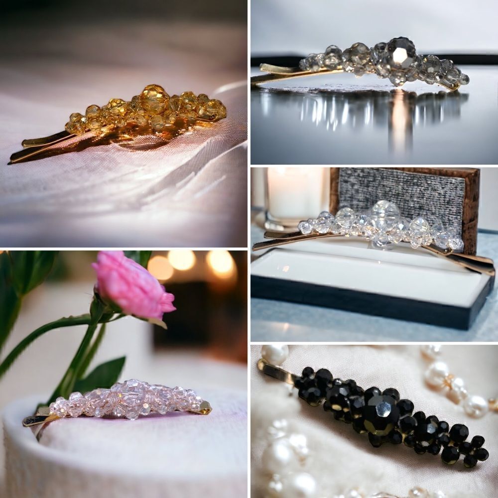 Crystal Studded l Barrette, Hair Clip l Gold Hardware l 5 Colors to Choose l New
